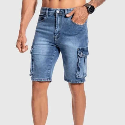 Pantalones cortos cargo vaqueros con múltiples bolsillos para hombre