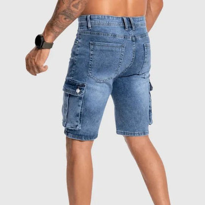 Pantalones cortos cargo vaqueros con múltiples bolsillos para hombre