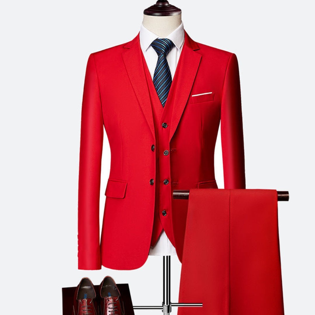 Traje slim fit de tres piezas con chaqueta, chaleco y pantalón para hombre