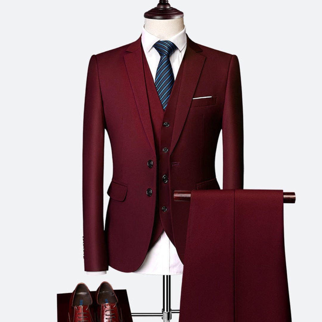 Traje slim fit de tres piezas con chaqueta, chaleco y pantalón para hombre