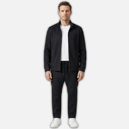 Conjunto deportivo elegante con chaqueta con cremallera y pantalón con cordón para hombres