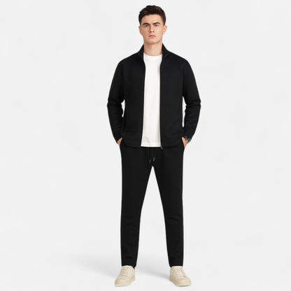 Conjunto deportivo elegante con chaqueta con cremallera y pantalón con cordón para hombres
