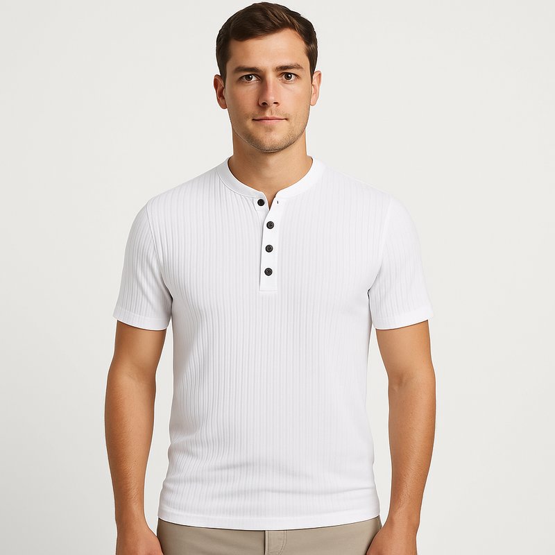 Camiseta Henley ajustada de algodón para hombre