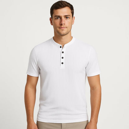 Camiseta Henley ajustada de algodón para hombre
