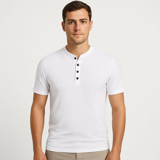 Camiseta Henley ajustada de algodón para hombre