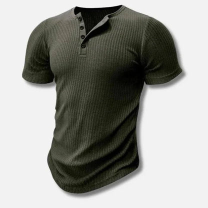 Camiseta Henley ajustada de algodón para hombre