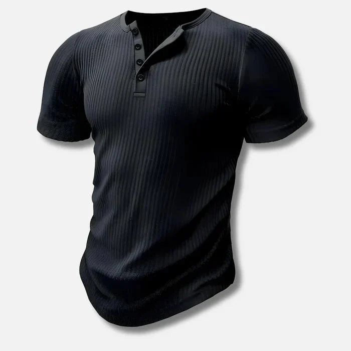 Camiseta Henley ajustada de algodón para hombre