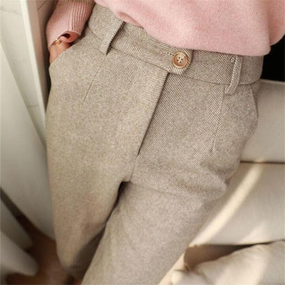 Pantalón de tela espiga con cintura alta para hombre