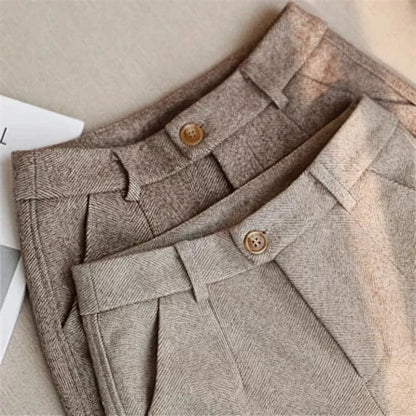 Pantalón de tela espiga con cintura alta para hombre