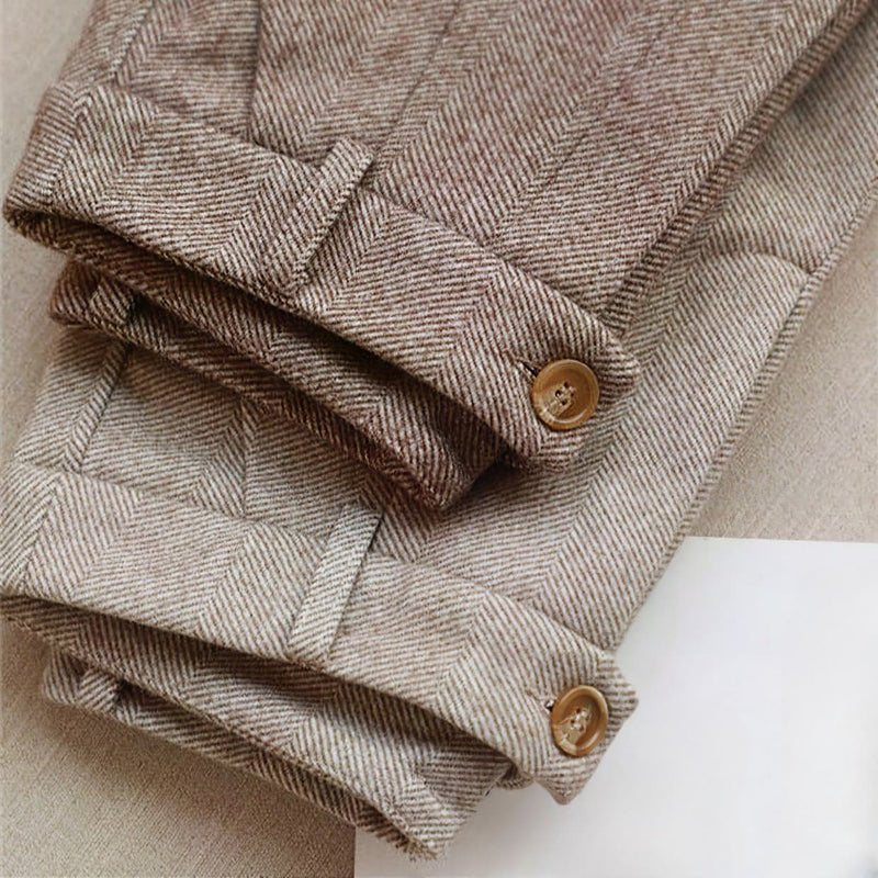 Pantalón de tela espiga con cintura alta para hombre
