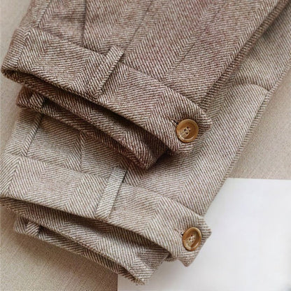Pantalón de tela espiga con cintura alta para hombre
