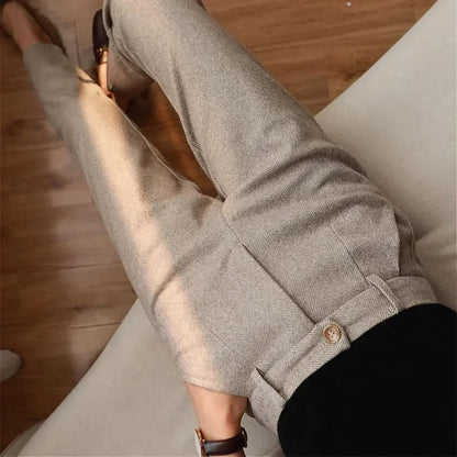 Pantalón de tela espiga con cintura alta para hombre