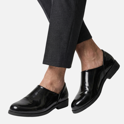 Mocasín sintético formal brillante – Ajuste estrecho con tacón bloque para hombre