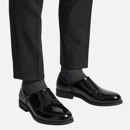 Mocasín sintético formal brillante – Ajuste estrecho con tacón bloque para hombre