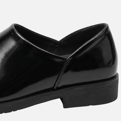 Mocasín sintético formal brillante – Ajuste estrecho con tacón bloque para hombre