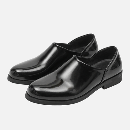 Mocasín sintético formal brillante – Ajuste estrecho con tacón bloque para hombre