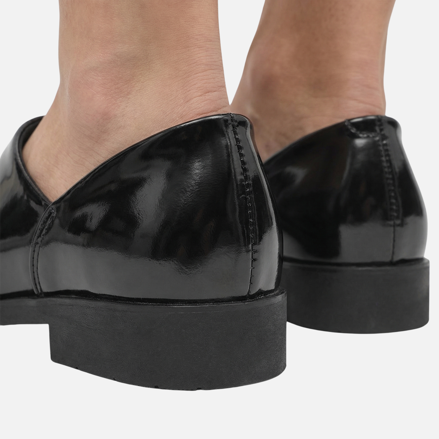 Mocasín sintético formal brillante – Ajuste estrecho con tacón bloque para hombre