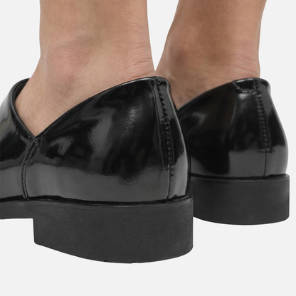 Mocasín sintético formal brillante – Ajuste estrecho con tacón bloque para hombre