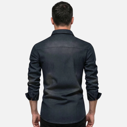 Camisa de mezclilla elástica para tiempo libre, corte slim fit con bolsillos en el pecho para hombre