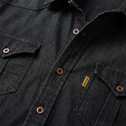 Camisa de mezclilla elástica para tiempo libre, corte slim fit con bolsillos en el pecho para hombre
