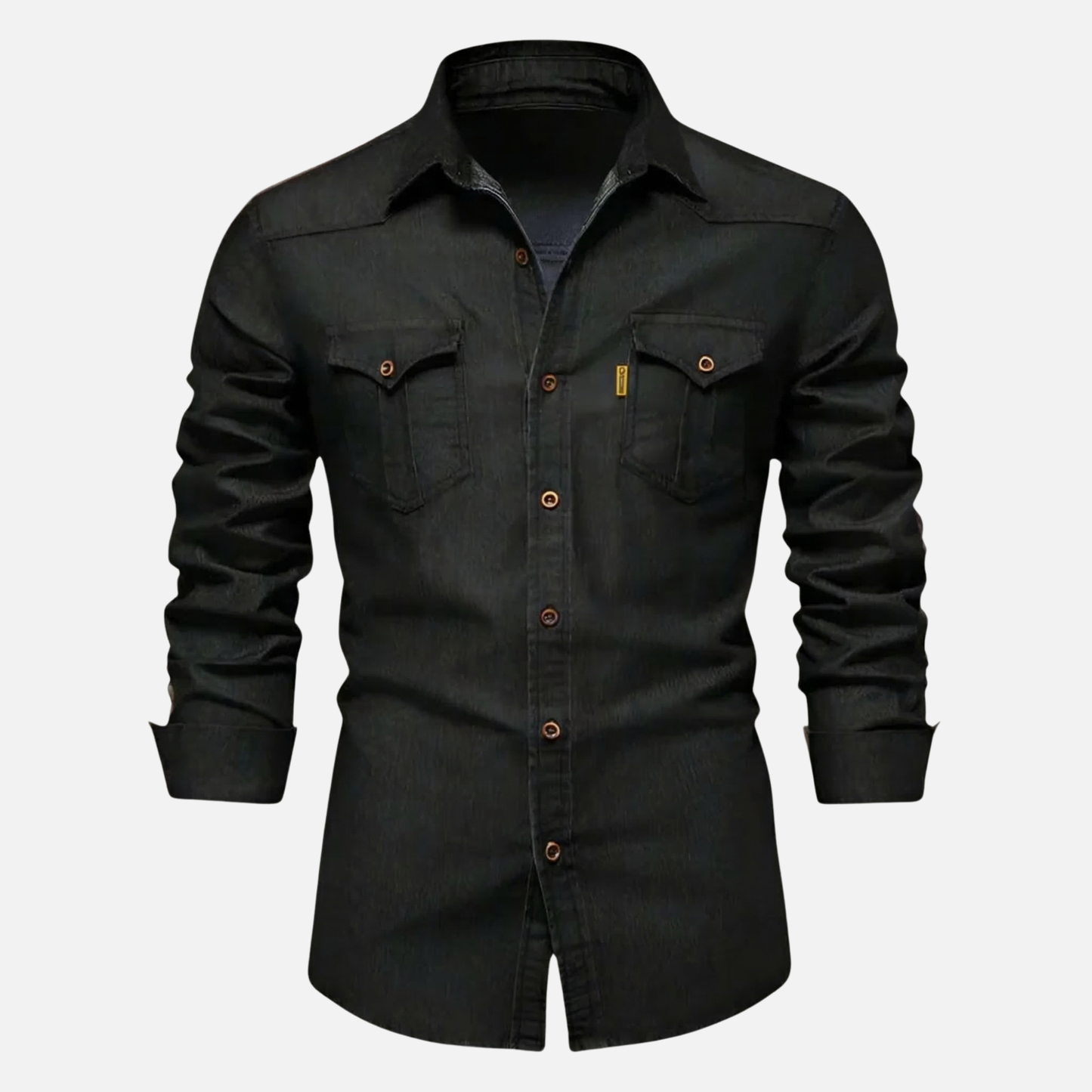 Camisa de mezclilla elástica para tiempo libre, corte slim fit con bolsillos en el pecho para hombre