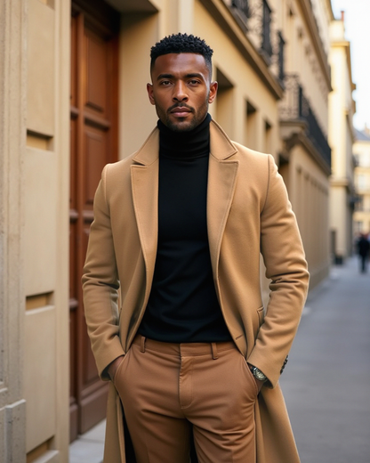 Abrigo de invierno acolchado con forro, cuello clásico y bolsillos frontales para hombre