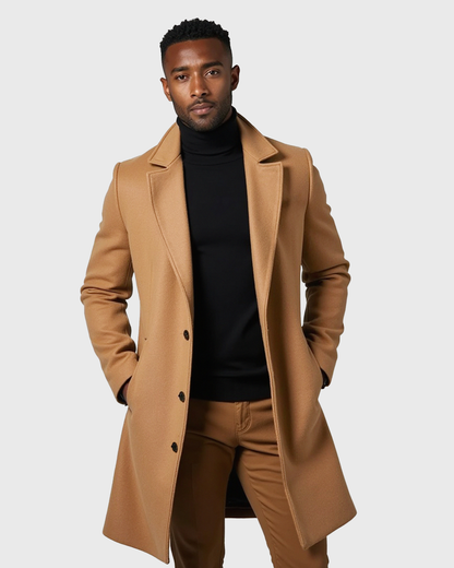 Abrigo de invierno acolchado con forro, cuello clásico y bolsillos frontales para hombre