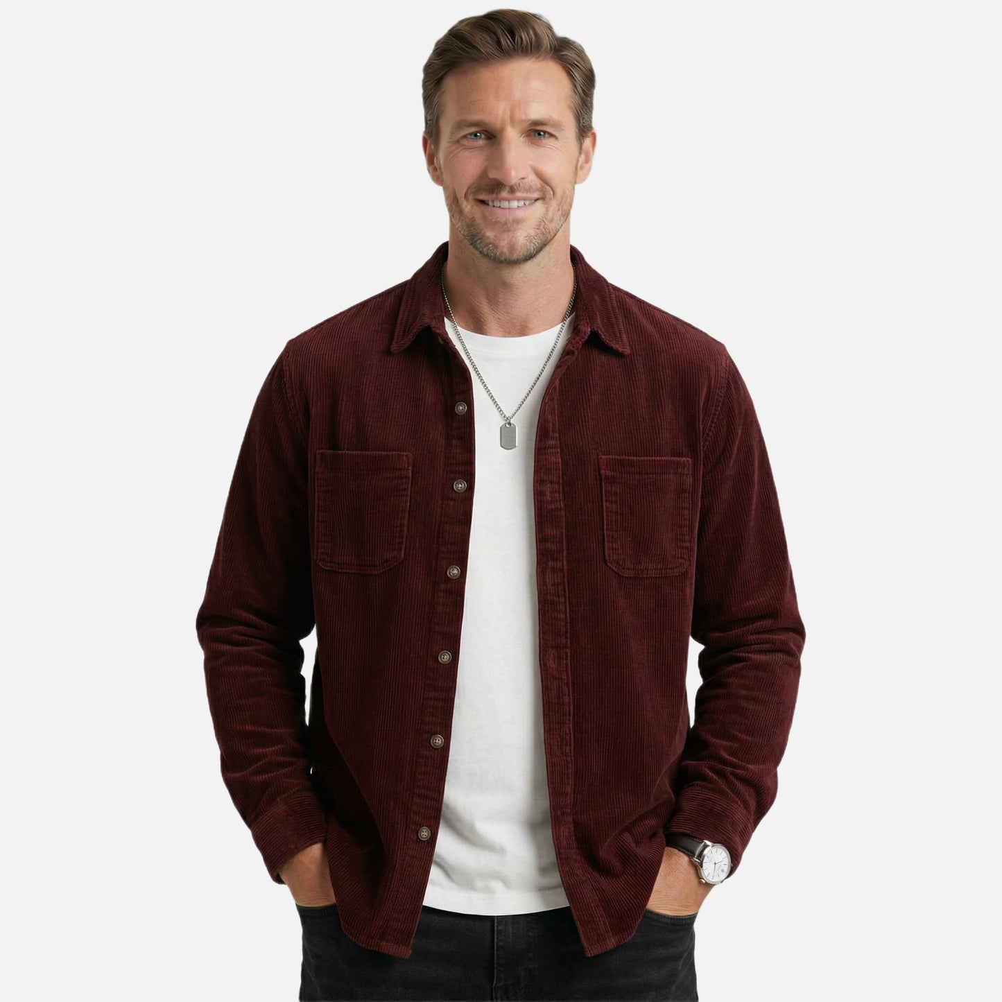 Sobrecamisa de mezcla de algodón acanalado – Ajuste relajado para hombre