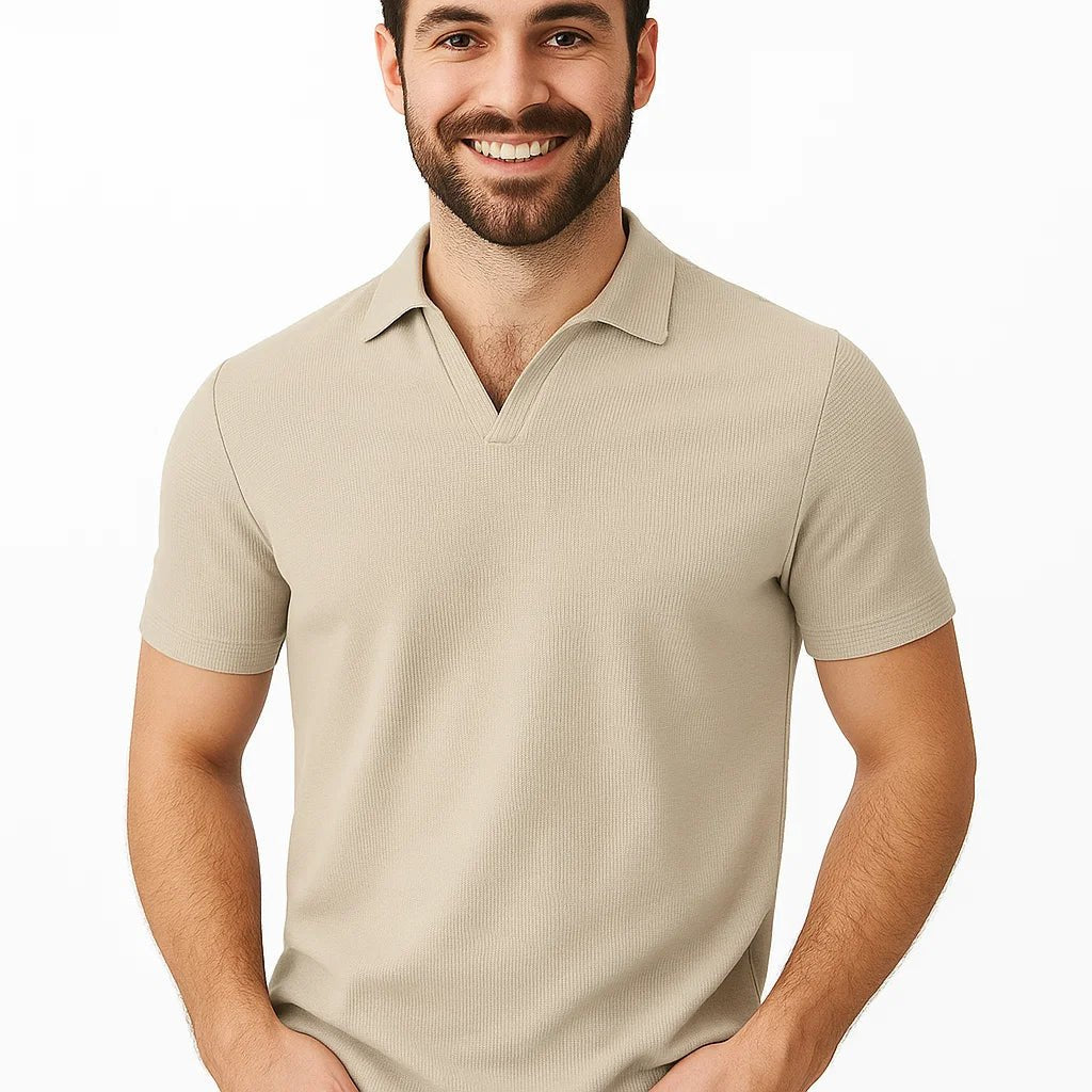 Polo acanalado con botonadura para hombre