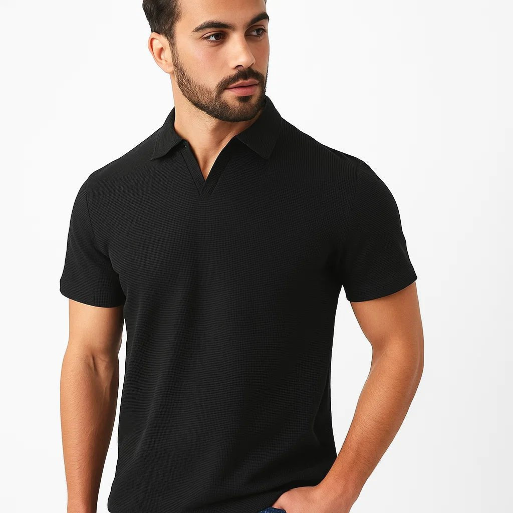 Polo acanalado con botonadura para hombre