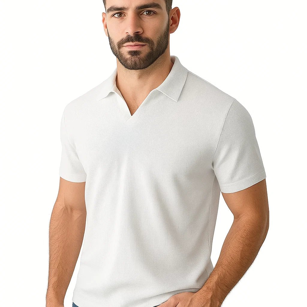 Polo acanalado con botonadura para hombre