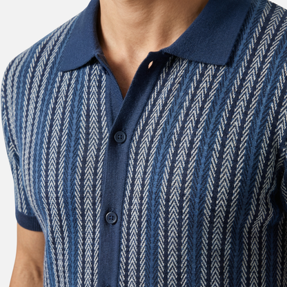 Camisa de punto a rayas de manga corta con botones para hombre