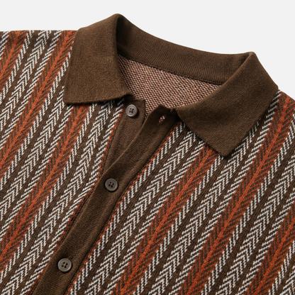 Camisa de punto a rayas de manga corta con botones para hombre