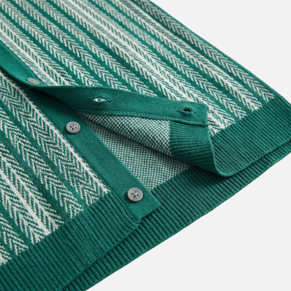 Camisa de punto a rayas de manga corta con botones para hombre