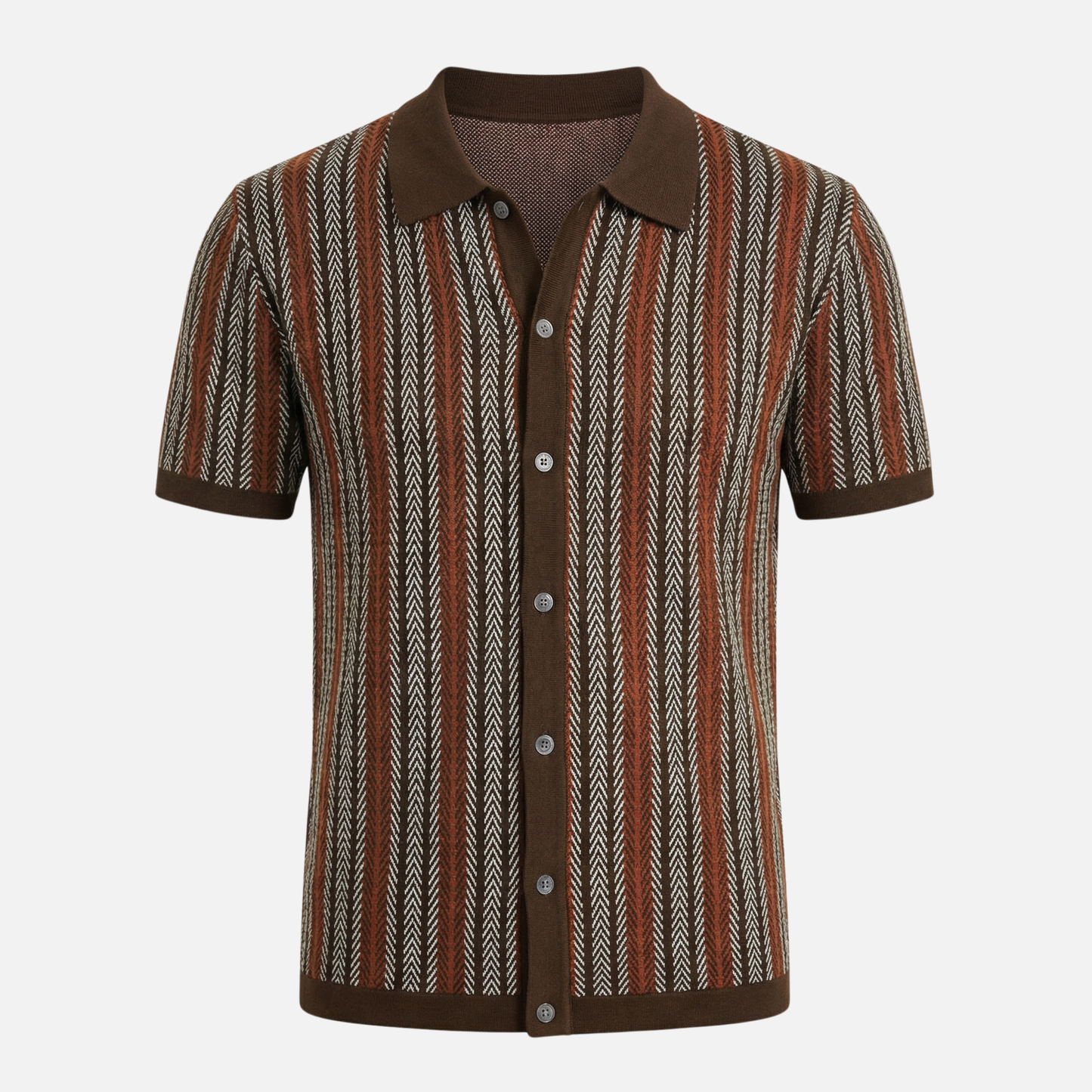 Camisa de punto a rayas de manga corta con botones para hombre