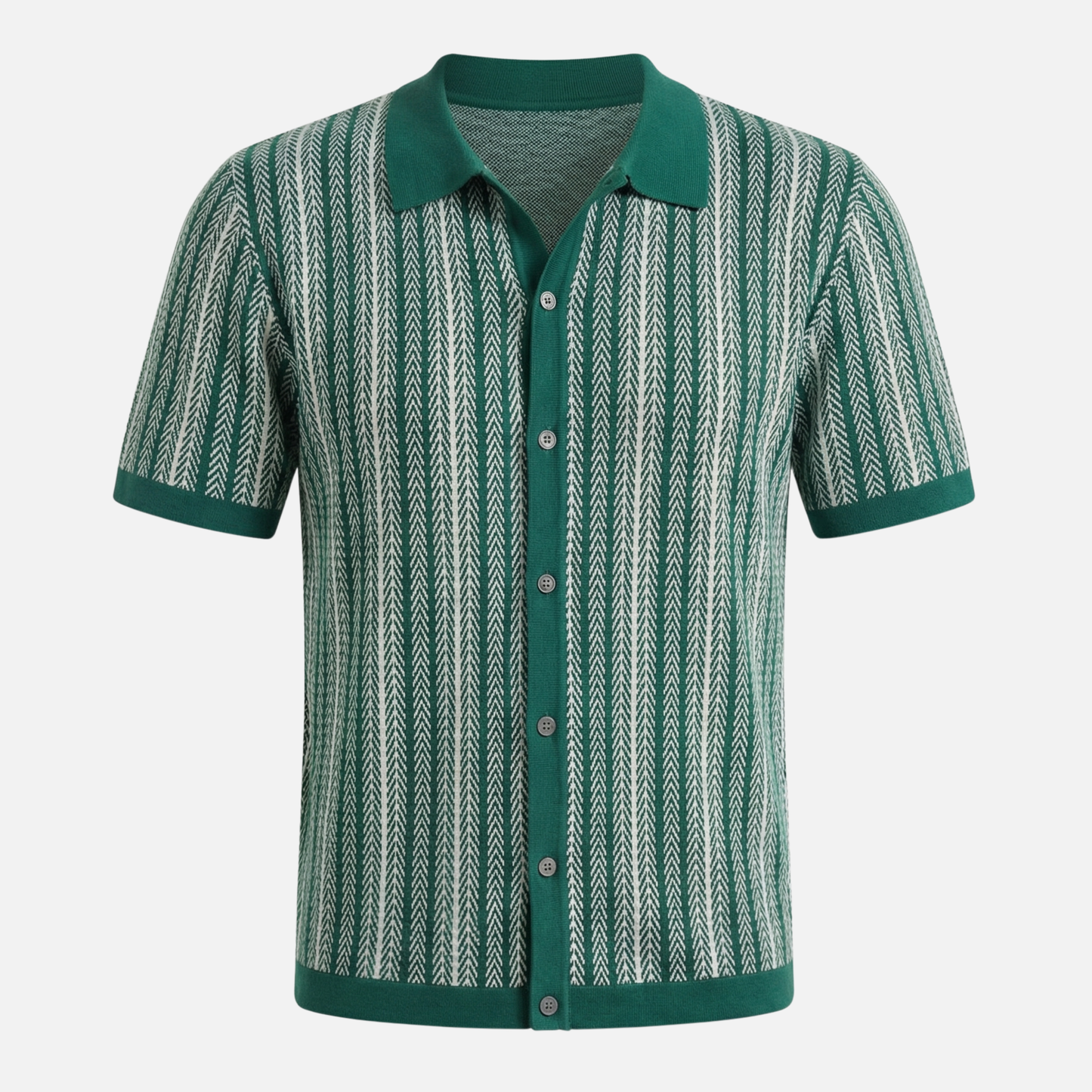 Camisa de punto a rayas de manga corta con botones para hombre