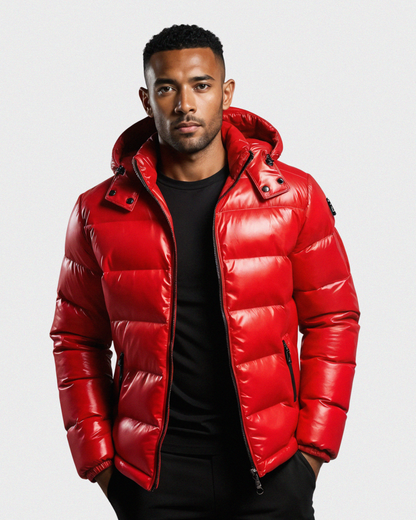 Chaqueta acolchada brillante con capucha oversize para hombre