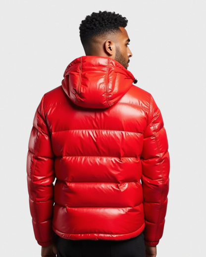 Chaqueta acolchada brillante con capucha oversize para hombre