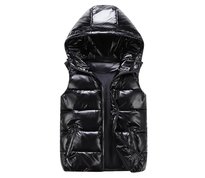 Chaleco acolchado brillante con capucha para hombre