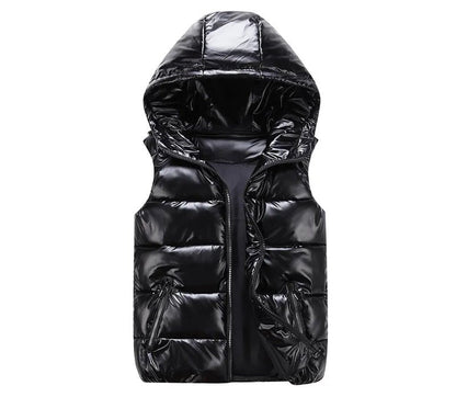 Chaleco acolchado brillante con capucha para hombre
