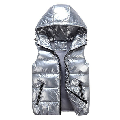 Chaleco acolchado brillante con capucha para hombre