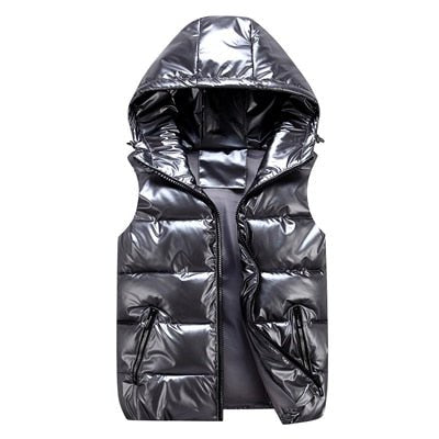 Chaleco acolchado brillante con capucha para hombre