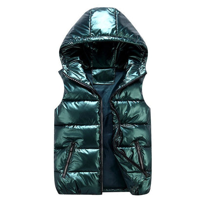 Chaleco acolchado brillante con capucha para hombre