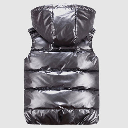 Chaleco acolchado brillante con capucha para hombre