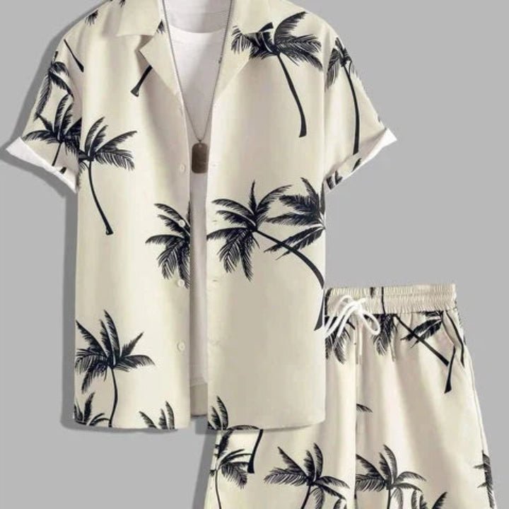 Conjunto hawaiano con estampado de palmeras para hombre