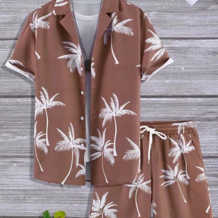Conjunto hawaiano con estampado de palmeras para hombre