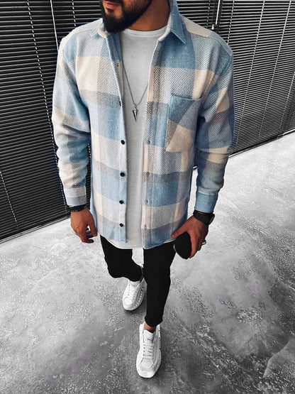 Camisa casual de algodón con estampado a cuadros para hombre