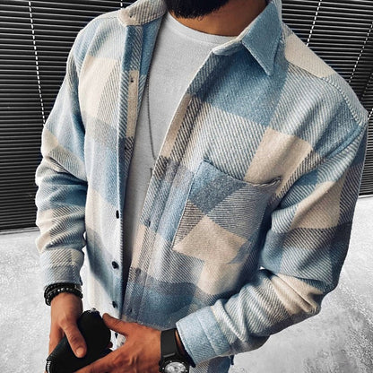 Camisa casual de algodón con estampado a cuadros para hombre