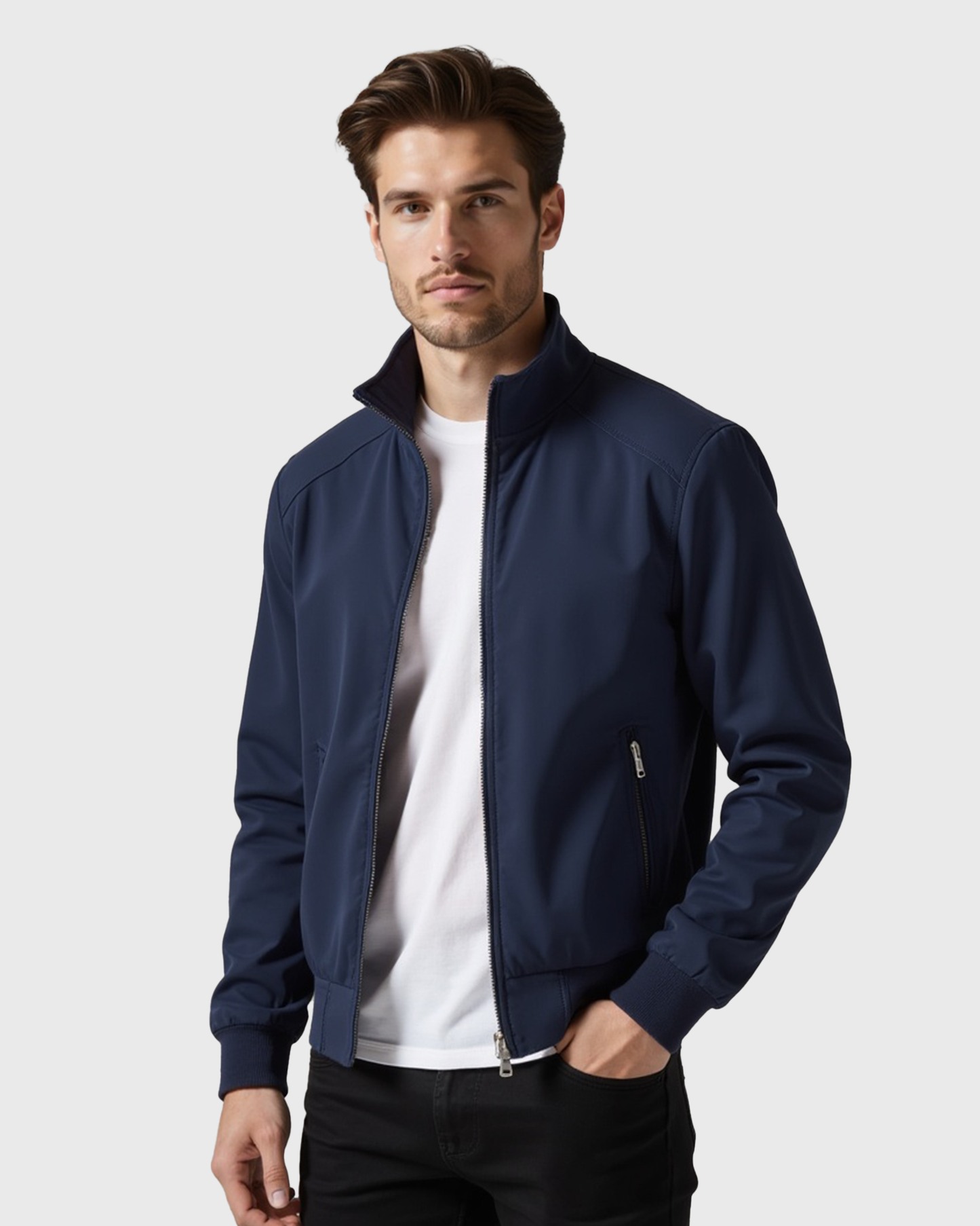 Chaqueta ligera para hombre resistente al viento con cremallera completa