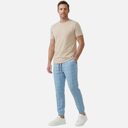 Pantalón de chándal para hombre con diseño de cuadros – Corte entallado con puños acanalados